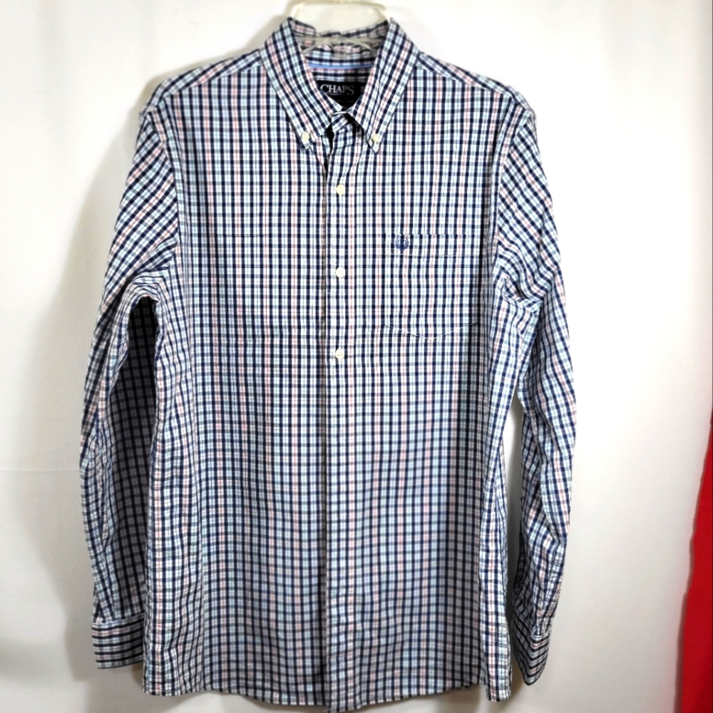 Chaps blue red white check  button down shirt   men's M   #1087